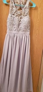 Taupe lace top floor length dress